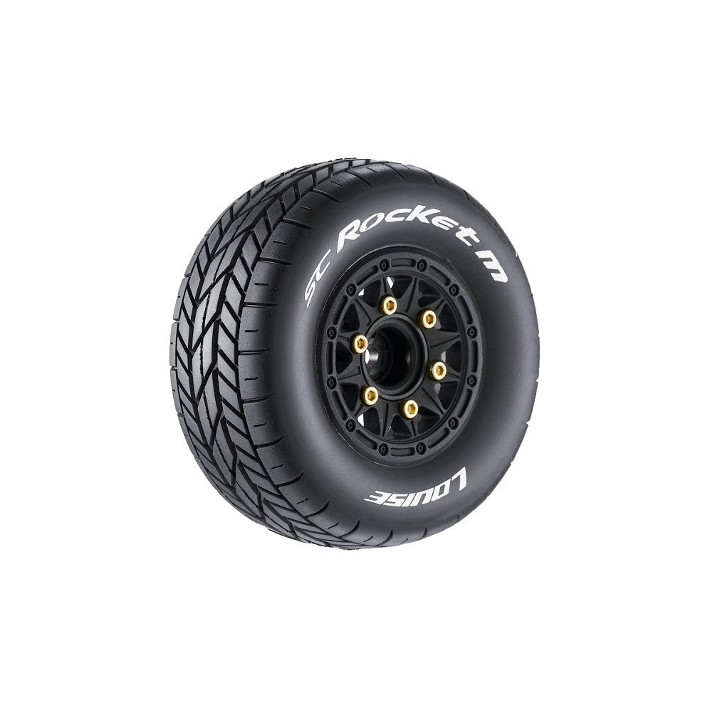 Louise R/C SC-Rocket M Oval Track 1/10 Short Course Tires Super Soft 12mm 14mm 17mm Hex Black Rim Pair