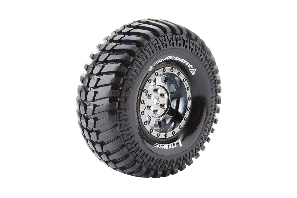 Louise R/C CR-Ardent 1/10 1.9" Crawler Tires Mounted 12mm Hex Black Chrome Rim Pair
