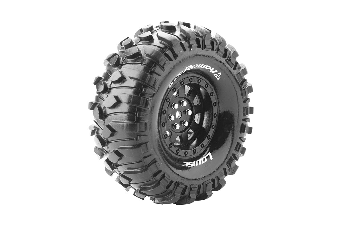 Louise R/C CR-Rowdy 1/10 1.9" Crawler Tires Mounted 12mm Hex Super Soft Black Rim Pair