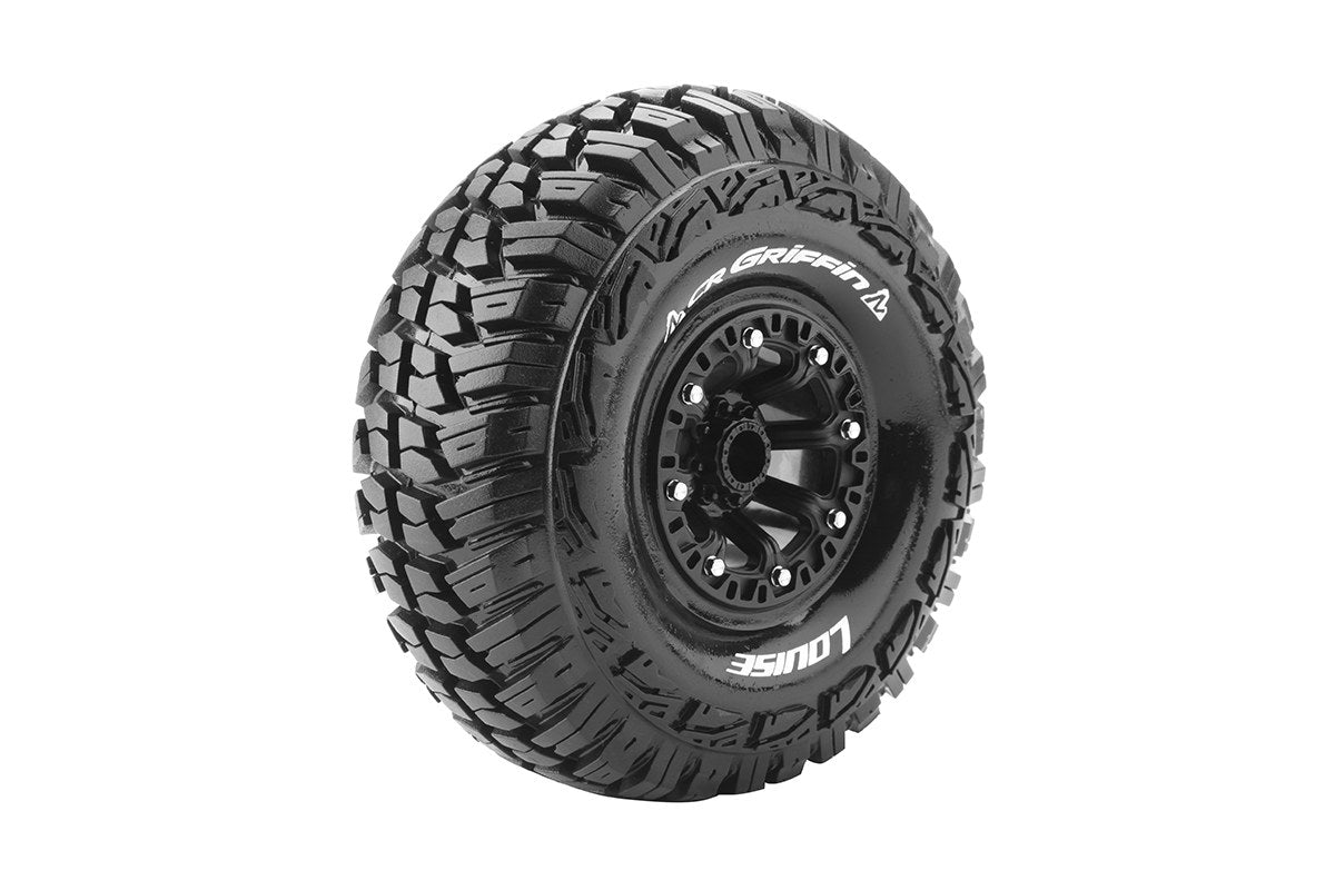 Louise R/C CR-Griffin 1/10 2.2" Crawler Tires Mounted 12mm Hex Super Soft Black Rim Pair