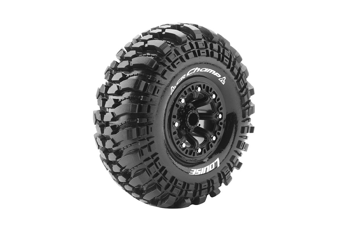 Louise R/C CR-Champ 1/10 2.2" Crawler Tires Mounted 12mm Hex Super Soft Black Rim Pair