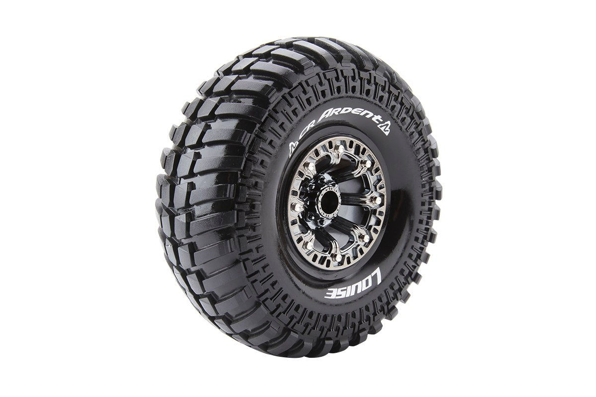 Louise R/C CR-Ardent 1/10 2.2" Crawler Tires Mounted 12mm Hex Black Chrome Rim Pair