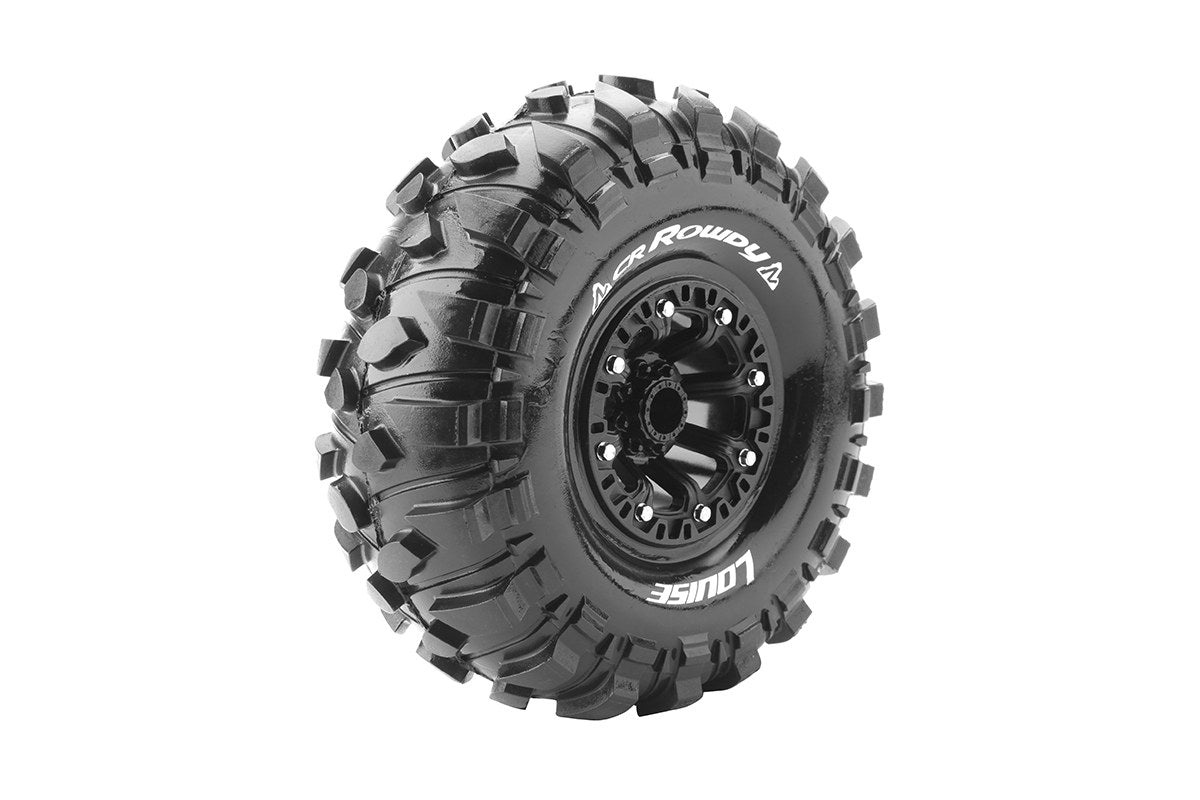 Louise R/C CR-Rowdy 1/10 2.2" Crawler Tires Mounted 12mm Hex Super Soft Black Rim Pair