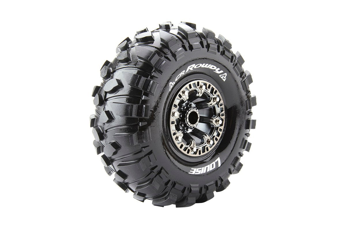 Louise R/C CR-Rowdy 1/10 2.2" Crawler Tires Mounted 12mm Hex Black Chrome Rim Pair