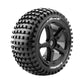 Louise R/C T-Rock 1/8 Off-Road Truggy Tires 0" Offset 17mm Hex Mounted Black Spoke Rim Pair