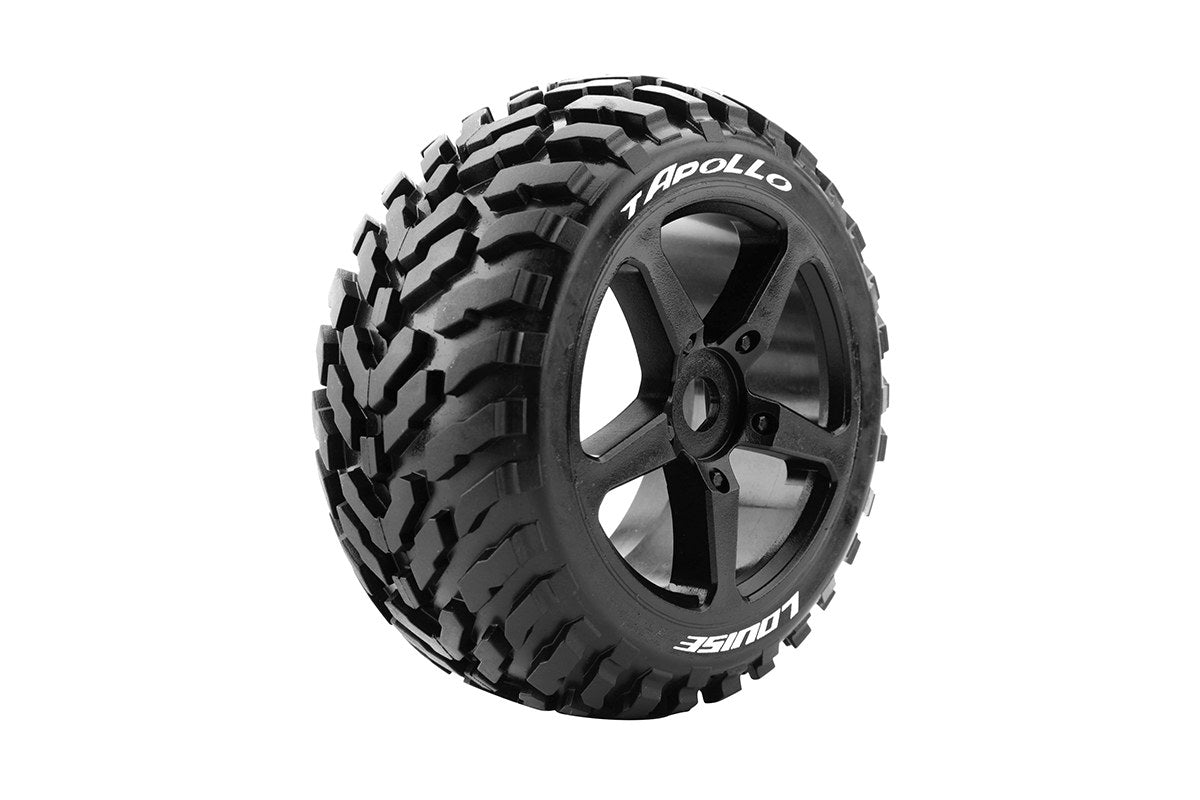 Louise R/C T-Apollo 1/8 Off-Road Truggy Tires 0" Offset 17mm Hex Mounted Black Spoke Rim Pair