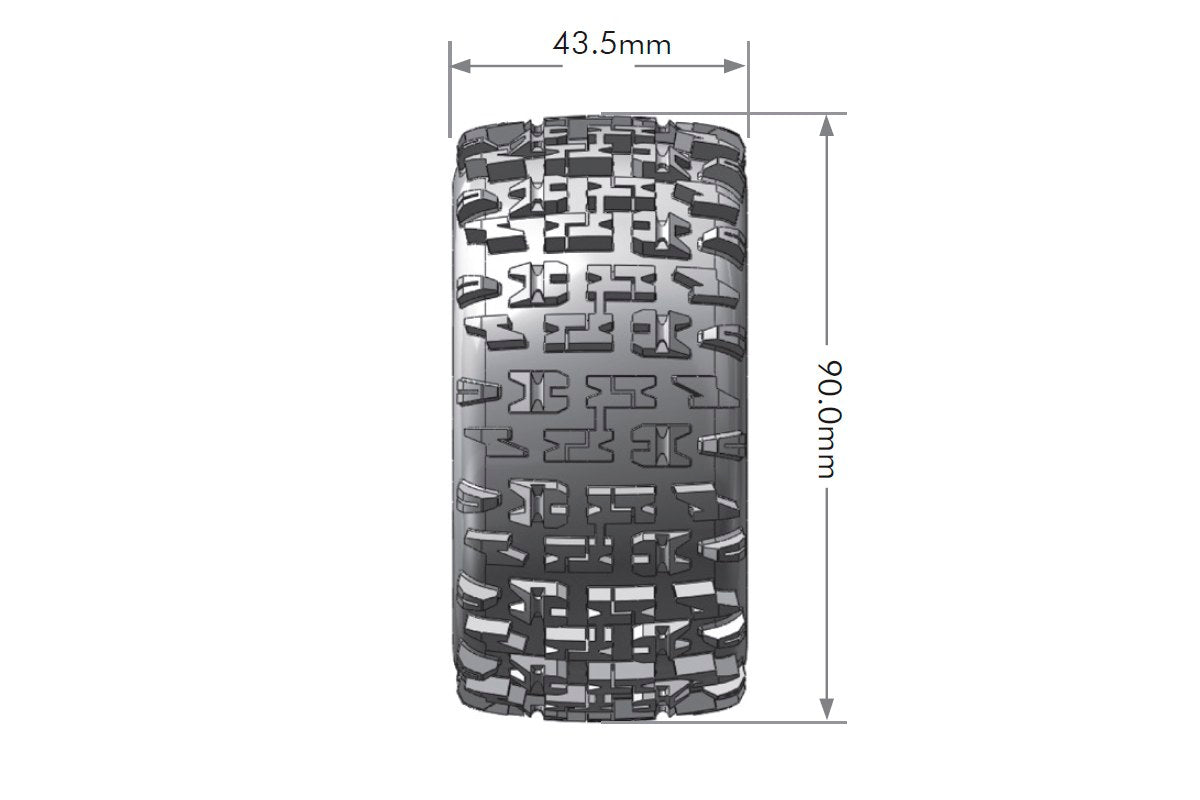 Louise R/C ST-Pioneer 1/16 2.2" Stadium Truck Tires 12mm Hex Soft Mounted Black Rim Pair