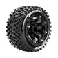 Louise R/C ST-Uphill 1/16 Stadium Truck Tires 12mm Hex Soft Mounted Black Spoke Rim Pair