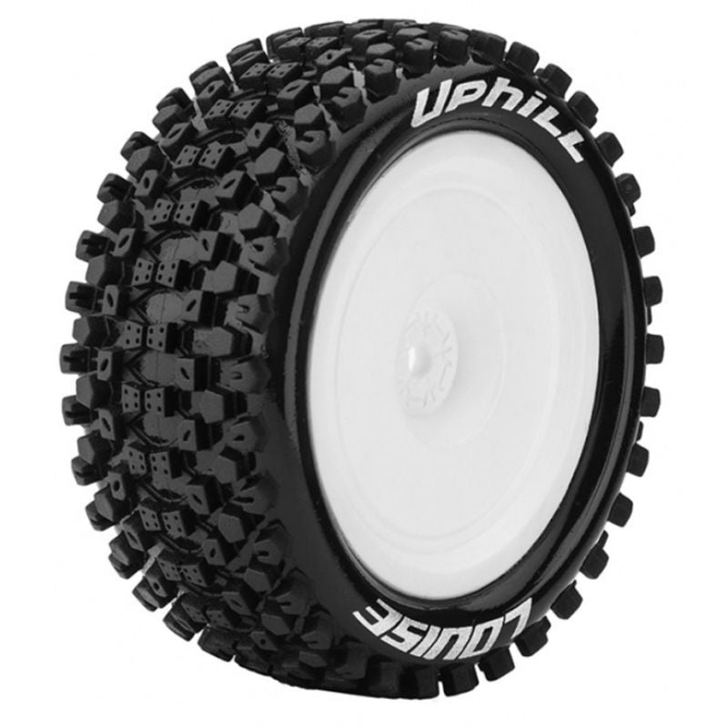 Louise R/C E-Uphill 1/10 4WD Rear Buggy Tires Soft, Mounted White (12mm Hex)