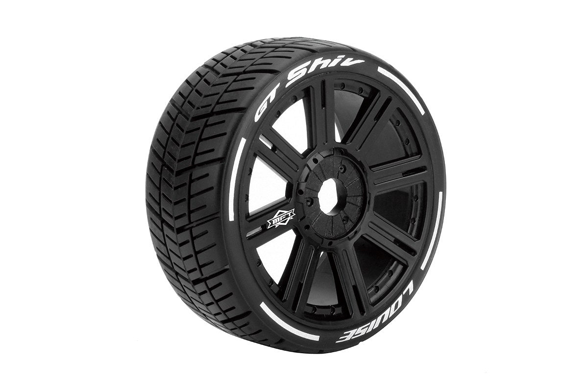 Louise R/C MFT GT-Shiv 1/8 GT Tires 17mm Hex Soft Mounted Black Spoke Rim Pair