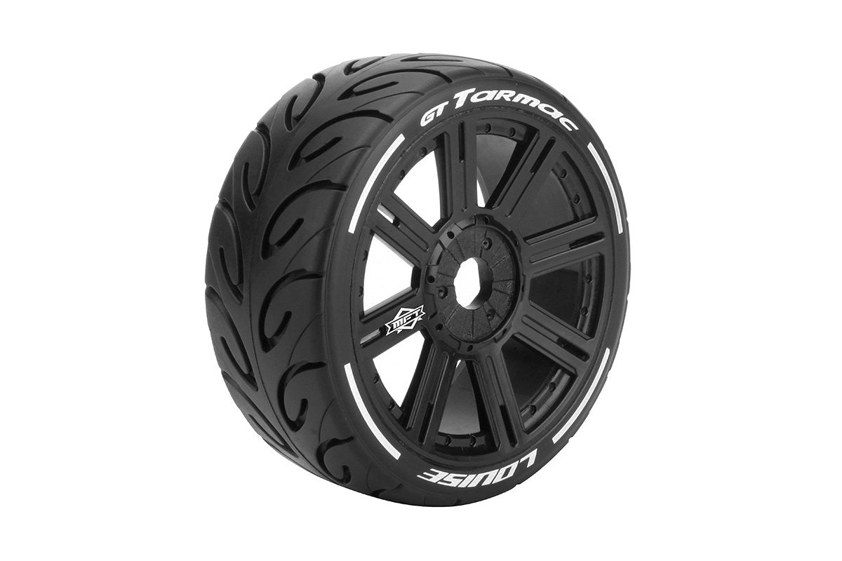 Louise R/C MFT GT-Tarmac 1/8 GT Tires 17mm Hex Soft Mounted Black Spoke Rim Pair