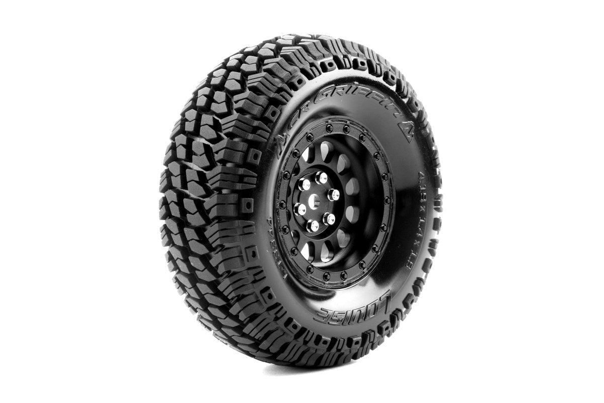 Louise R/C CR-Griffin 1/10 1.9" Crawler Class 1 Tires Mounted 12mm Hex Super Soft Black Rim Pair