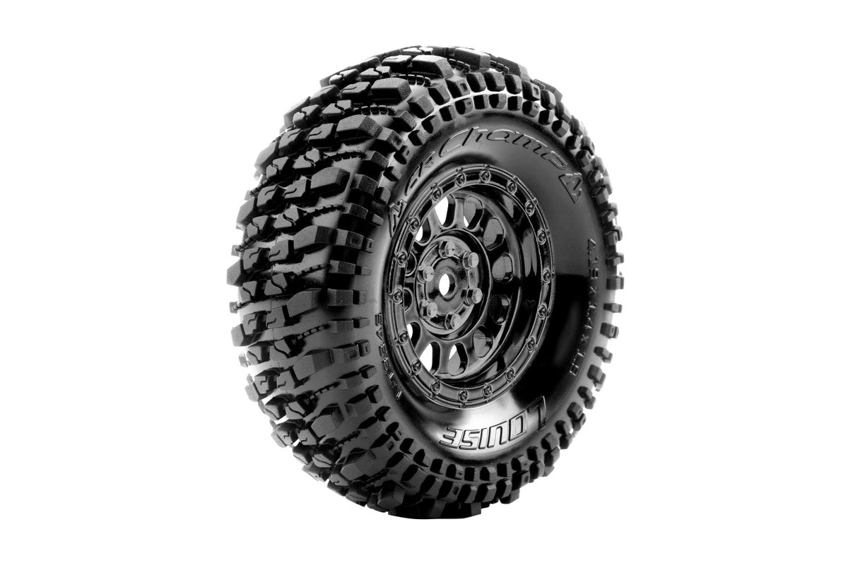 Louise R/C CR-Champ 1/10 1.9" Crawler Class 1 Tires Mounted 12mm Hex Black Chrome Rim Pair
