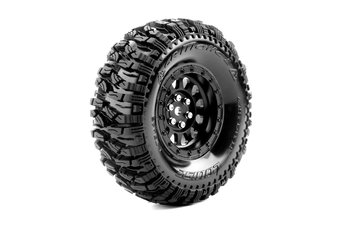 Louise R/C CR-Mallet 1/10 1.9" Crawler Class 1 Tires Mounted 12mm Hex Super Soft Black Rim Pair