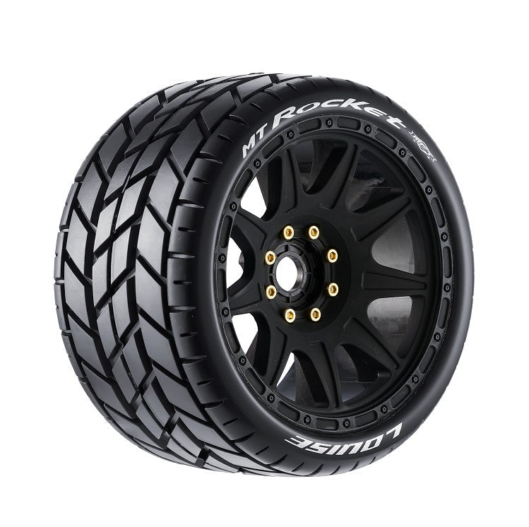Louise R/C MT-Rocket Speed 1/8 Monster Truck Belted Tires Mounted Low Profile 17mm Hex 0" & 1/2" Offset Pair