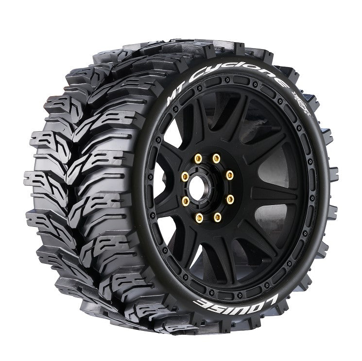 Louise R/C MT-Cyclone Speed 1/8 Monster Truck Belted Tires Mounted Low Profile 17mm Hex 0" & 1/2" Offset Pair