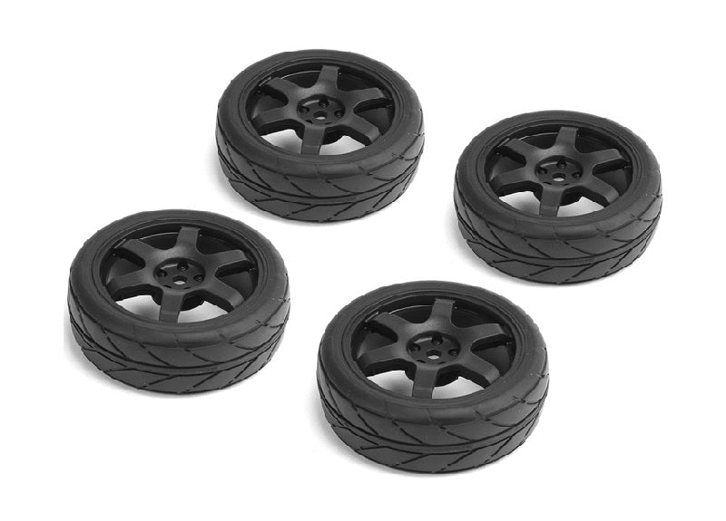 Louise R/C 1/10 Road Tires on 6-Spoke Black Wheels, ET-0mm (4pcs)