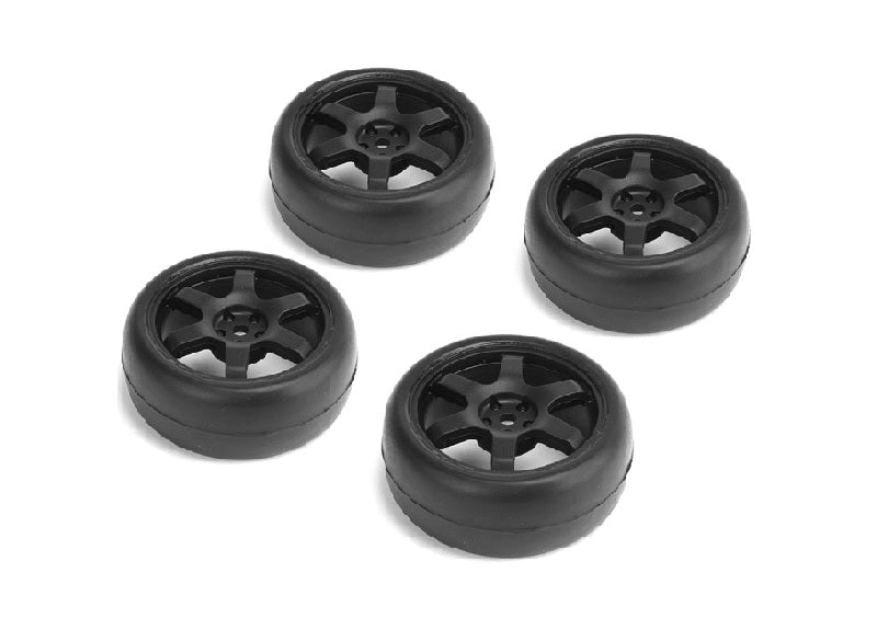 Louise R/C 1/10 Slick Tires on 6-Spoke Black Wheels, ET-0mm (4pcs)