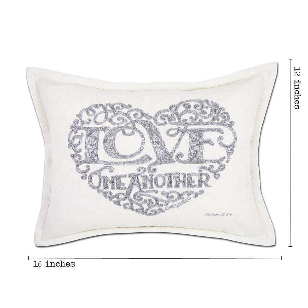 Love Heart Love Letters Hand-Embroidered Pillow - Available in Gold or Silver by CatStudio