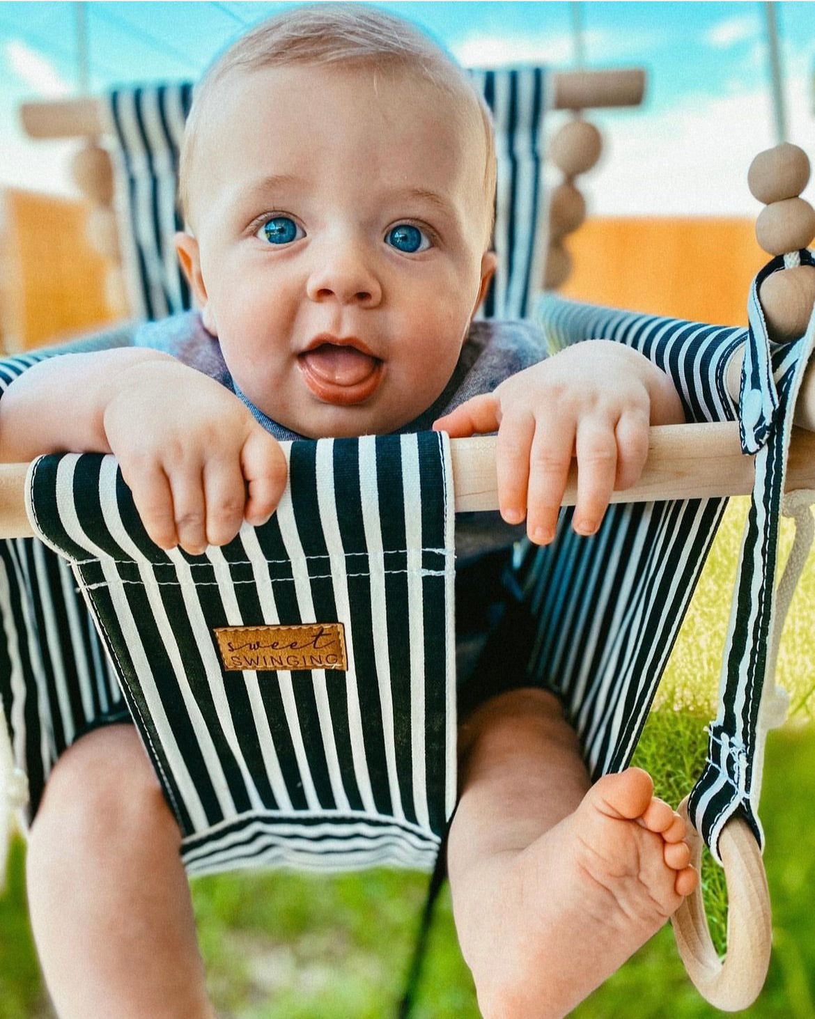 Indoor High Back Baby & Toddler Swing-Classic Black White Stripe