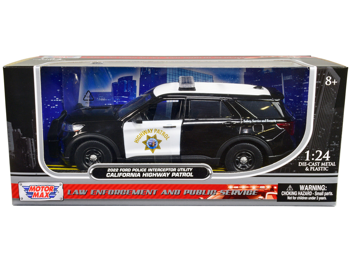 2022 Ford Police Interceptor Utility inchCalifornia Highway Patrolinch Black and White 1/24 Diecast Model Car by Motormax