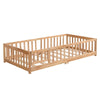Civil HN Solid Wood Full Size Floor Bed with Door & Safety Guardrails for Children, Natural Pine Wood
