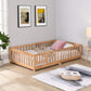Civil HN Solid Wood Full Size Floor Bed with Door & Safety Guardrails for Children, Natural Pine Wood