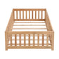Civil HN Solid Wood Full Size Floor Bed with Door & Safety Guardrails for Children, Natural Pine Wood
