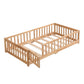 Civil HN Solid Wood Full Size Floor Bed with Door & Safety Guardrails for Children, Natural Pine Wood