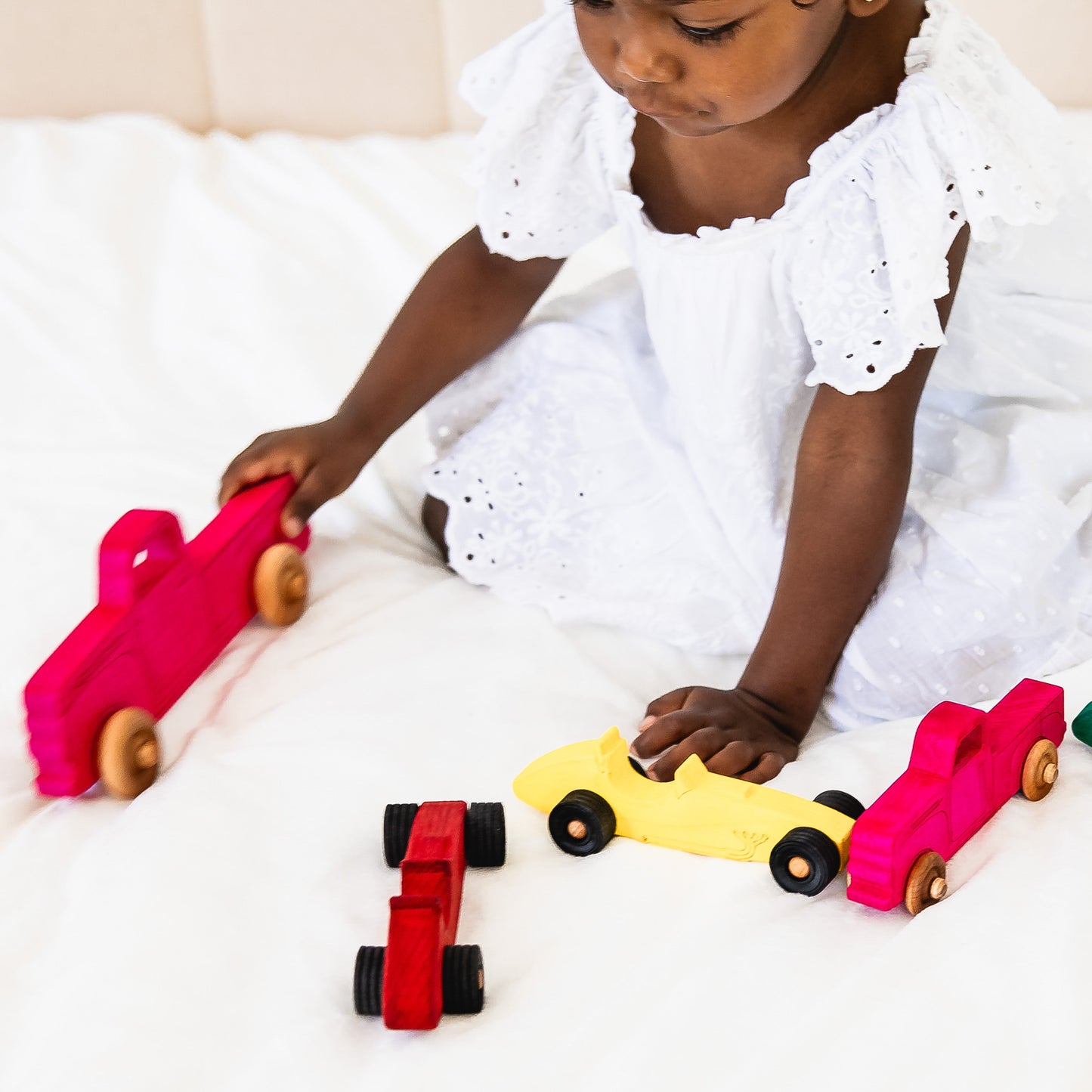 Montessori Educational Pink Wooden Pickup Truck for Toddlers 1–3 | Eco-Friendly Maple Wood Toy | Made in the USA 🇺🇸