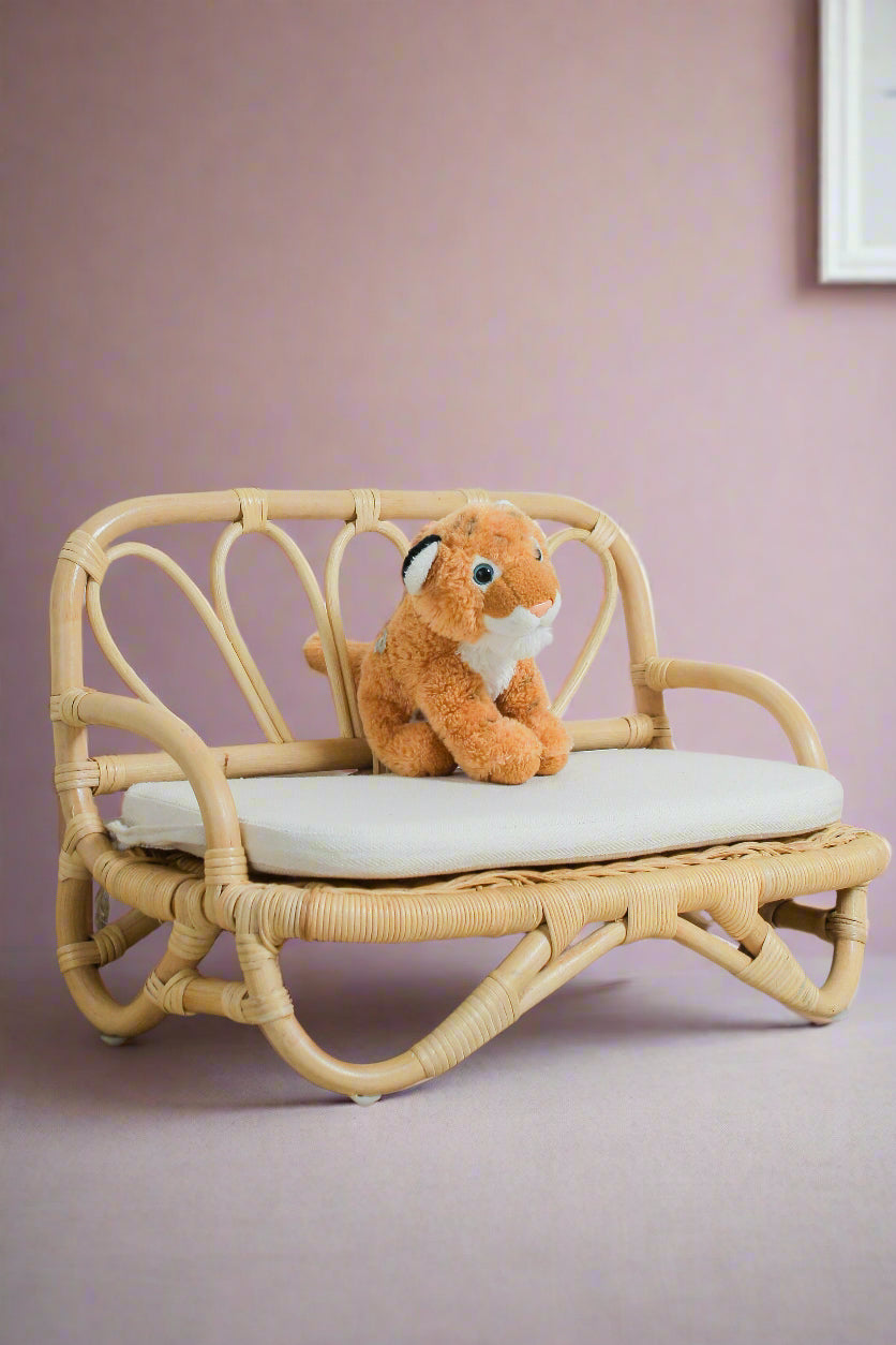 Handmade Rattan Doll Sofa | Boho Montessori Doll Furniture | Eco-Friendly Pretend Play Couch for Girls Dolls