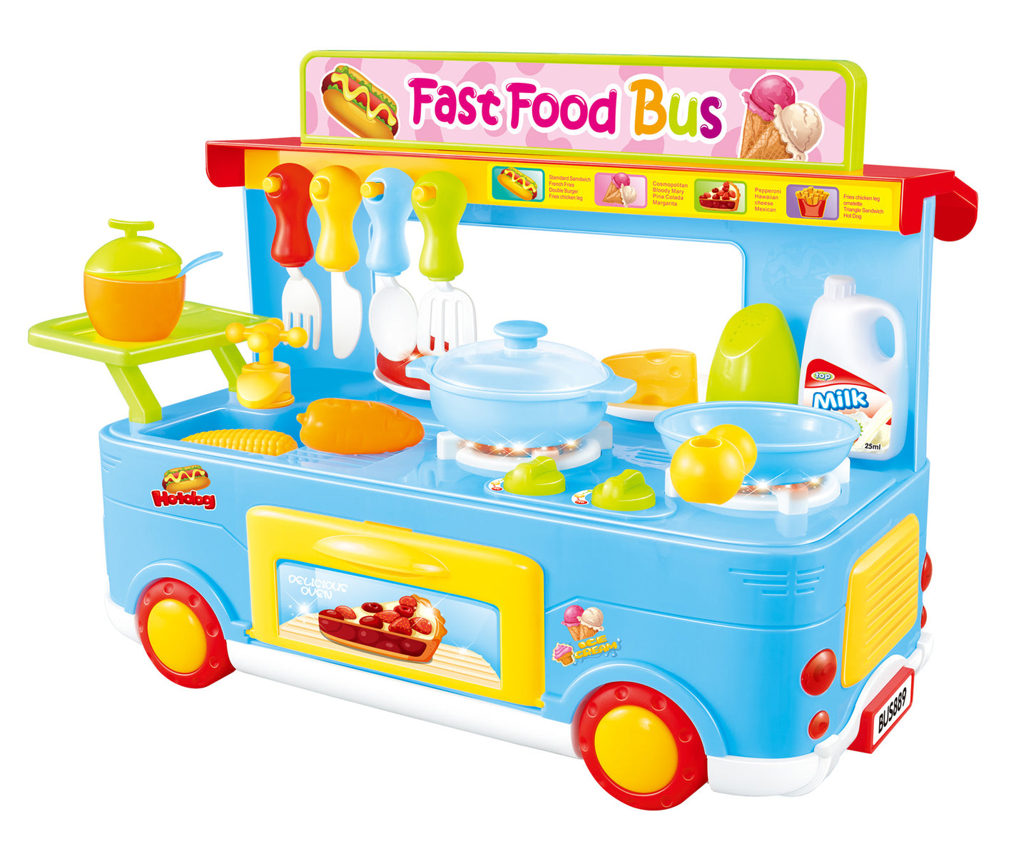 Fast Food Bus Kitchen Play Set Toy 29Pcs (Blue)