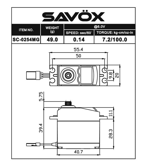 Savox SC0254MGP High-Torque Metal-Gear Standard Servo - Value Performance