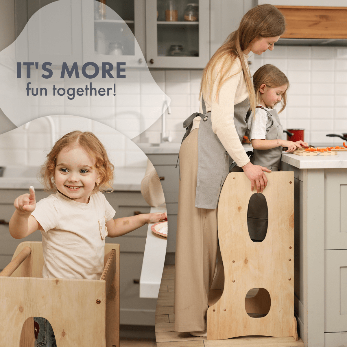 Stable Montessori Learning Tower: Wooden Growing Chair - Beige