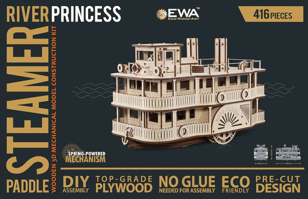Paddle Steamer — Mechanical Wooden Model, 416 Pieces