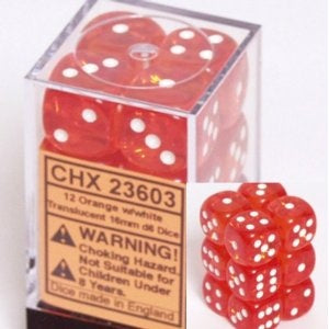 St-Hobby Chx23803 Chessex Translucent Orange & White D6 Dice Block