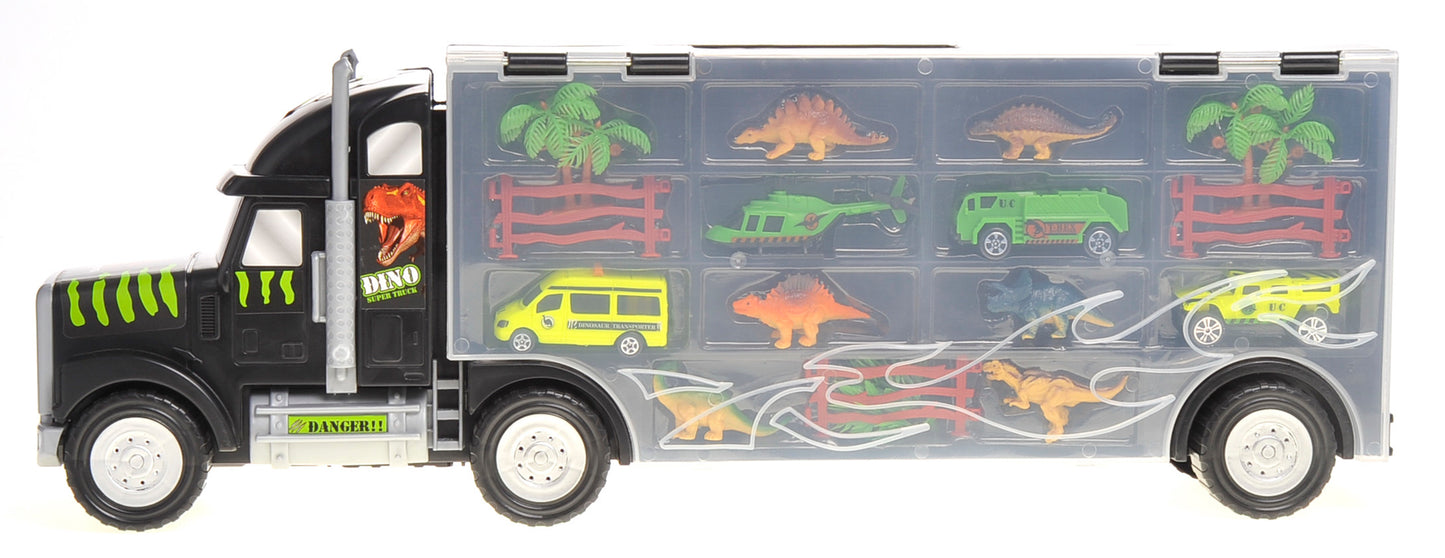 22'' Transport Dinosaurs Car Carrier Truck Toy Includes Dinosaur Toys, Cars And Helicopter