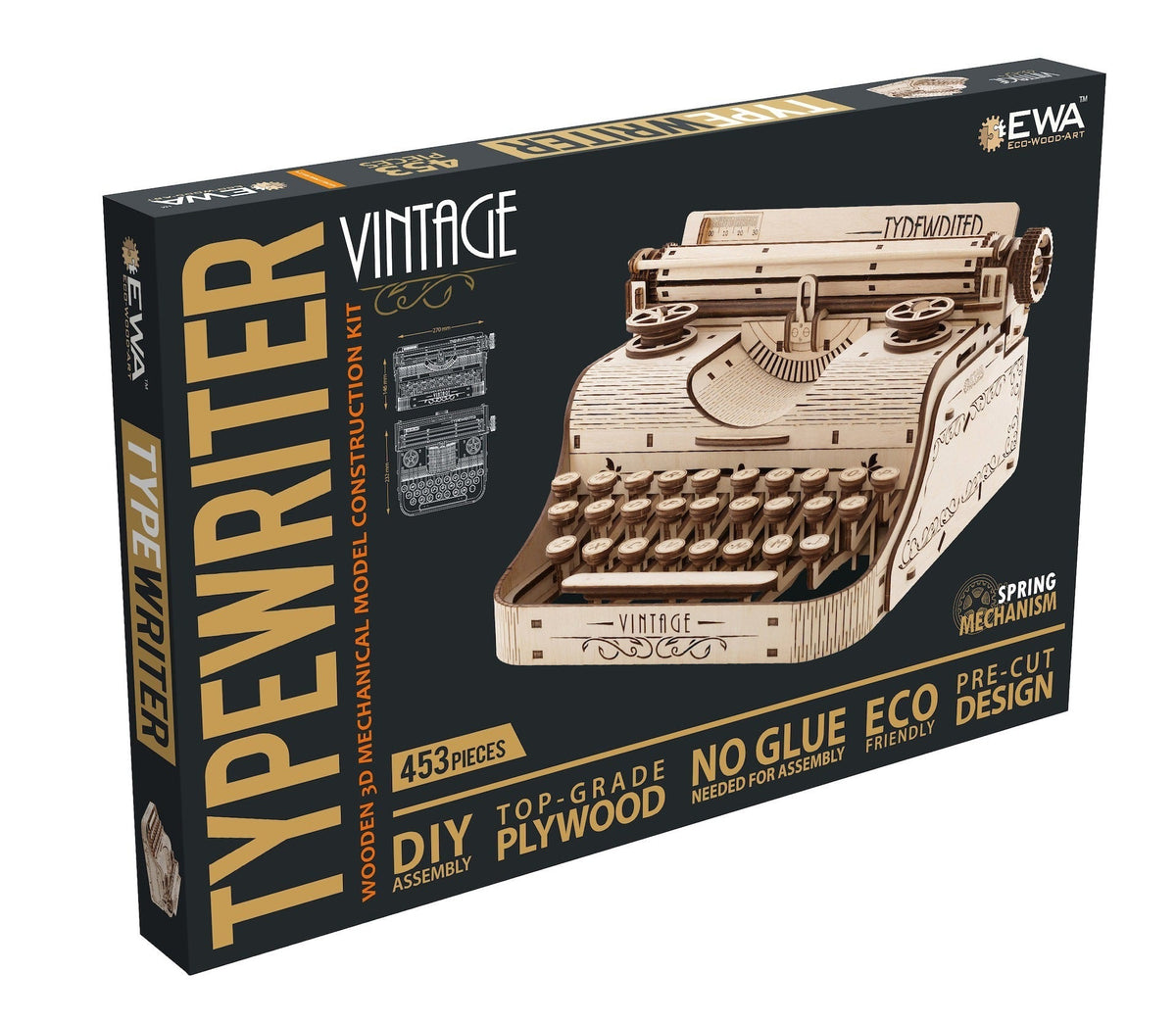 Typewriter — Mechanical Wooden Model, 453 Pieces