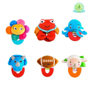 Wristy Buddy Pack of 6, Crab, Cow, Octopus, Dinosaur, Football & Lamb Combo Teether for Babies, 0-2.5yrs baby toys, Easy to hold, Soft, Natural Organic Teethers, Silicone BPA, Phthalates & Lead-Free Baby Teething Toys