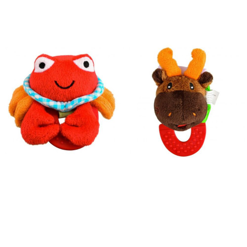 Wristy Buddy Pack of 2, Crab and Moose Combo Teether for Babies, 0-2.5 yrs, Easy to hold, Soft, Natural Organic Freezer Safe Teethers, Relief Sore Gums, Silicone BPA Free Baby Teething Toys