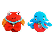 Wristy Buddy Pack of 2, Crab and Octopus Combo Teether for Babies, 0-2.5 yrs, Easy to hold, Soft, Natural Organic Freezer Safe Teethers, Relief Sore Gums, Silicone BPA Free Baby Teething Toys