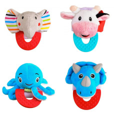 Wristy Buddy Pack of 4, Elephant, Cow, Octopus, and Dinosaur Combo Teether for Babies, 0-2.5yrs, Easy to hold, Soft, Natural Organic Freezer Safe Teethers, Silicone BPA Free Baby Teething Toys