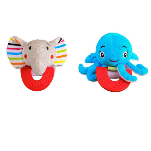 Wristy Buddy Pack of 2, Elephant and Octopus Combo Teether for Babies, 0-2.5 yrs, Easy to hold, Soft, Natural Organic Freezer Safe Teethers, Relief Sore Gums, Silicone BPA Free Baby Teething Toy
