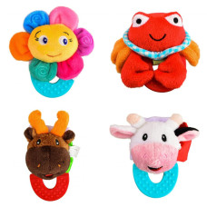 Wristy Buddy Pack of 4, Flower, Crab, Moose, and Cow Combo Teether for Babies, 0-2.5yrs baby toys, Easy to hold, Soft, Natural Organic Freezer Safe Teethers, Silicone BPA Free Baby Teething Toys
