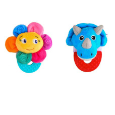 Wristy Buddy Pack of 2, Flower and Dinosaur Combo Teether for Babies, 0-2.5 yrs, Easy to hold, Soft, Natural Organic Freezer Safe Teethers, Relief Sore Gums, Silicone BPA Free Baby Teething Toys