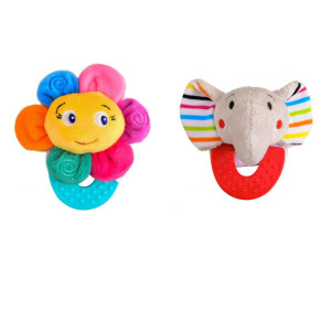 Wristy Buddy Pack of 2, Flower and Elephant Combo Teether for Babies, 0-2.5 yrs, Easy to hold, Soft, Natural Organic Freezer Safe Teethers, Relief Sore Gums, Silicone BPA Free Baby Teething Toys