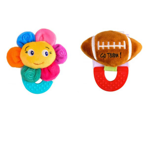 Wristy Buddy Pack of 2, Flower and Football Combo Teether for Babies, 0-2.5 yrs, Easy to hold, Soft, Natural Organic Freezer Safe Teethers, Relief Sore Gums, Silicone BPA Free Baby Teething Toys