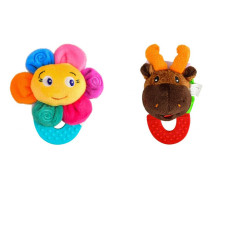 Wristy Buddy Pack of 2, Flower and Moose Combo Teether for Babies, 0-2.5 yrs, Easy to hold, Soft, Natural Organic Freezer Safe Teethers, Relief Sore Gums, Silicone BPA Free Baby Teething Toys