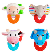 Wristy Buddy Pack of 4, Lamb, Elephant, Cow, and Dinosaur Combo Teether for Babies, 0-2.5yrs baby toys, Easy to hold, Soft, Natural Organic Freezer Safe Teethers, Silicone BPA Free Baby Teething Toys