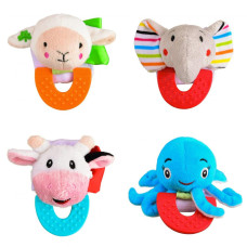 Wristy Buddy Pack of 4, Lamb, Elephant, Cow, and Octopus Combo Teether for Babies, 0-2.5yrs baby toys, Easy to hold, Soft, Natural Organic Freezer Safe Teethers, Silicone BPA Free Baby Teething Toys